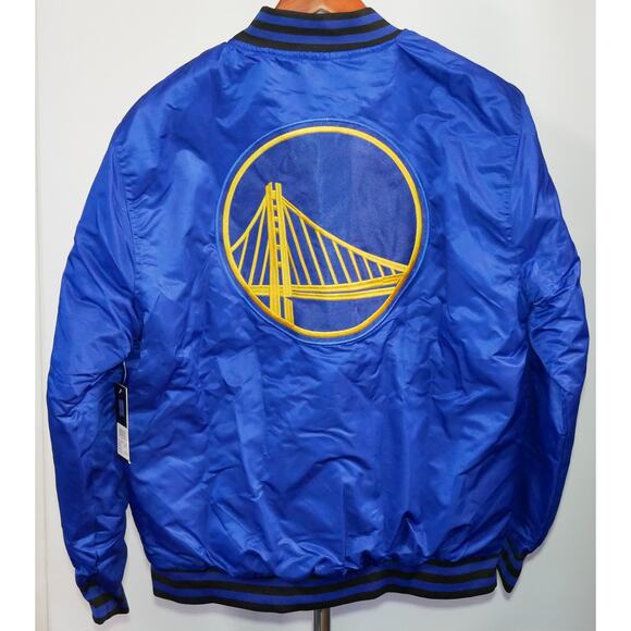 NEW GOLDEN STATE WARRIORS SATIN BLUE NBA TEAM EMBROIDERED JACKET MSRP $125 - XL - Picture 3 of 8